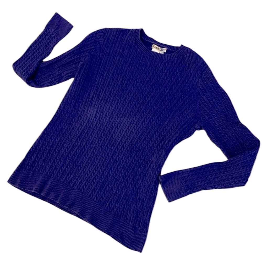 Winter Silks Size Large Blue Pullover Crew Neck Sweater Cotton Silk Blend